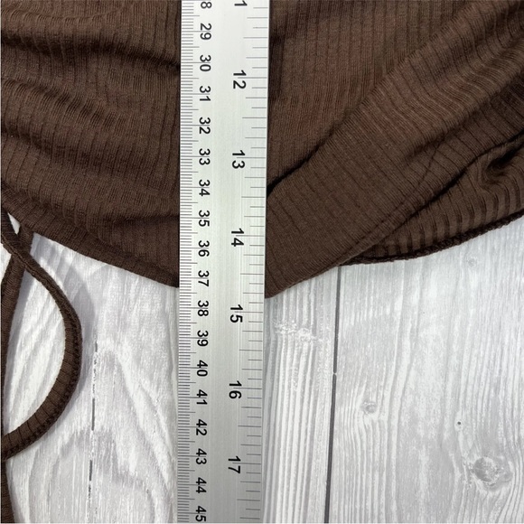 Zara Womens Top Brown UK S Sleeveless Ruched Adjustable Sides Ribbed High Neck - Picture 11 of 16